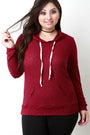 Distressed Rib Knit Longsleeve Hoodie Top - NoveltyOne