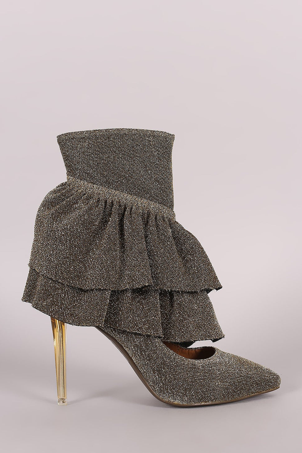 Glitter Tierd Ruffle Cutout Pointy Toe Stiletto Booties