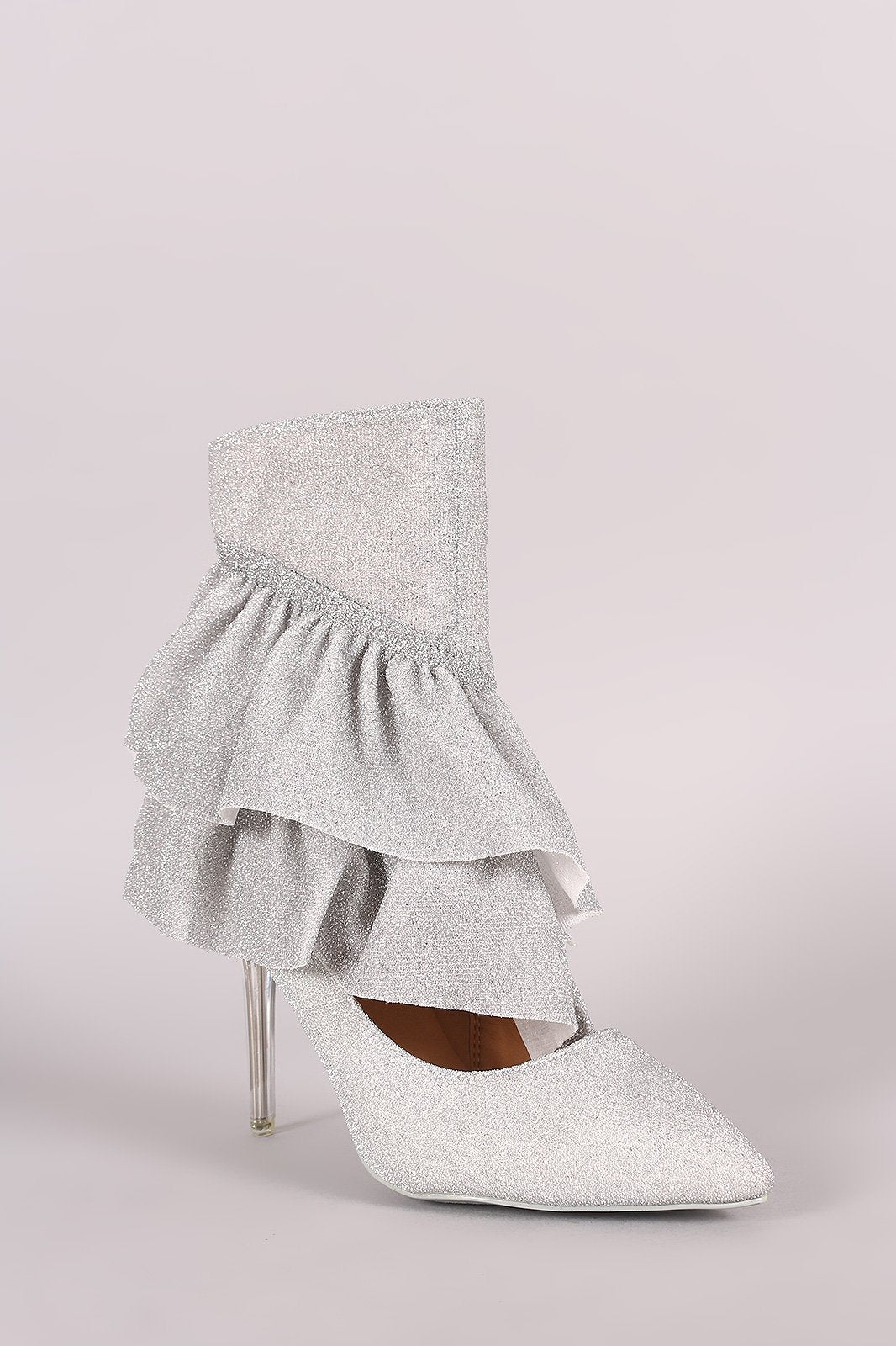 Glitter Tierd Ruffle Cutout Pointy Toe Stiletto Booties