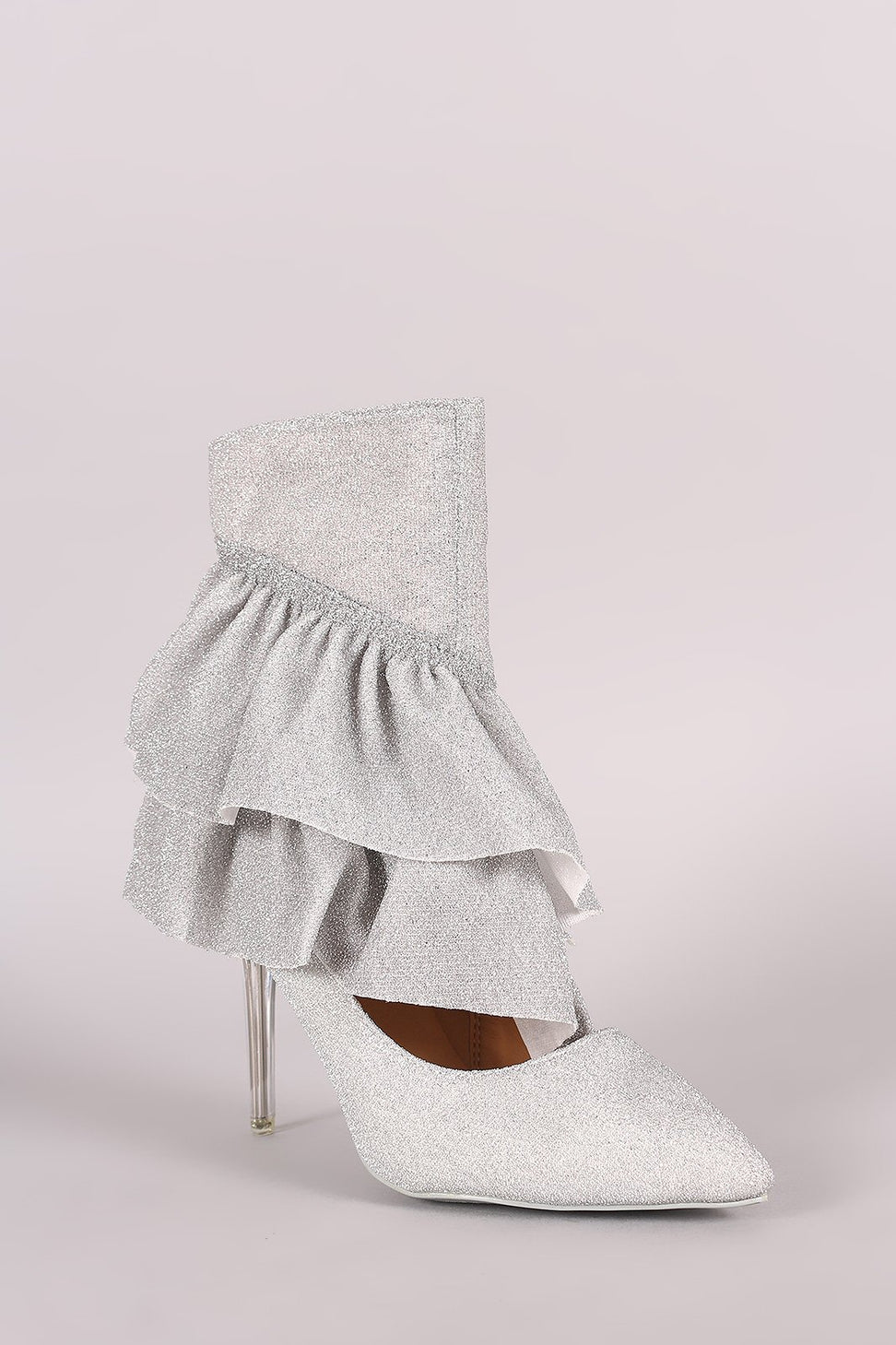 Glitter Tierd Ruffle Cutout Pointy Toe Stiletto Booties