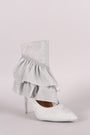 Glitter Tierd Ruffle Cutout Pointy Toe Stiletto Booties