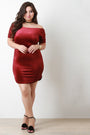 Velvet Rib Knit Off The Shoulder Mini Dress
