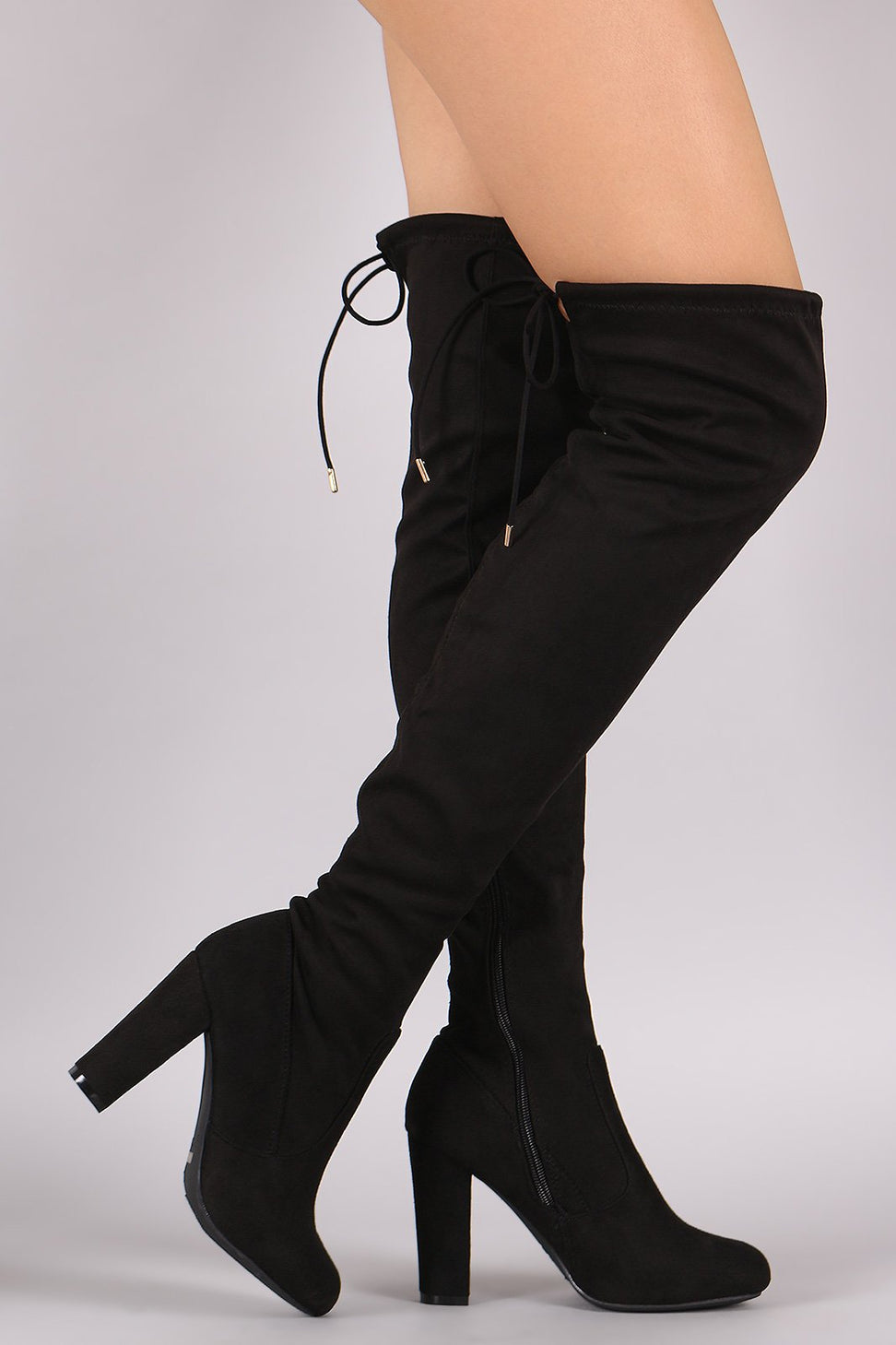 Bamboo Fitted Suede Chunky Heeled OTK Boots