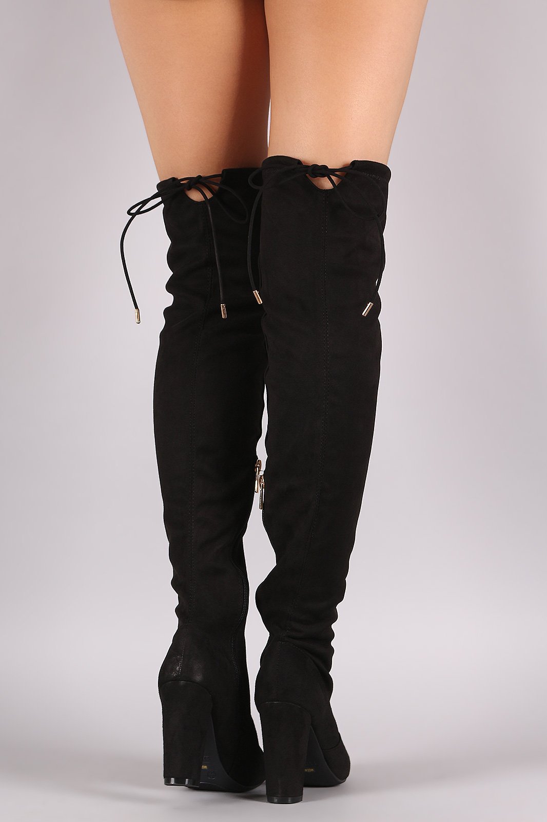 Bamboo Fitted Suede Chunky Heeled OTK Boots