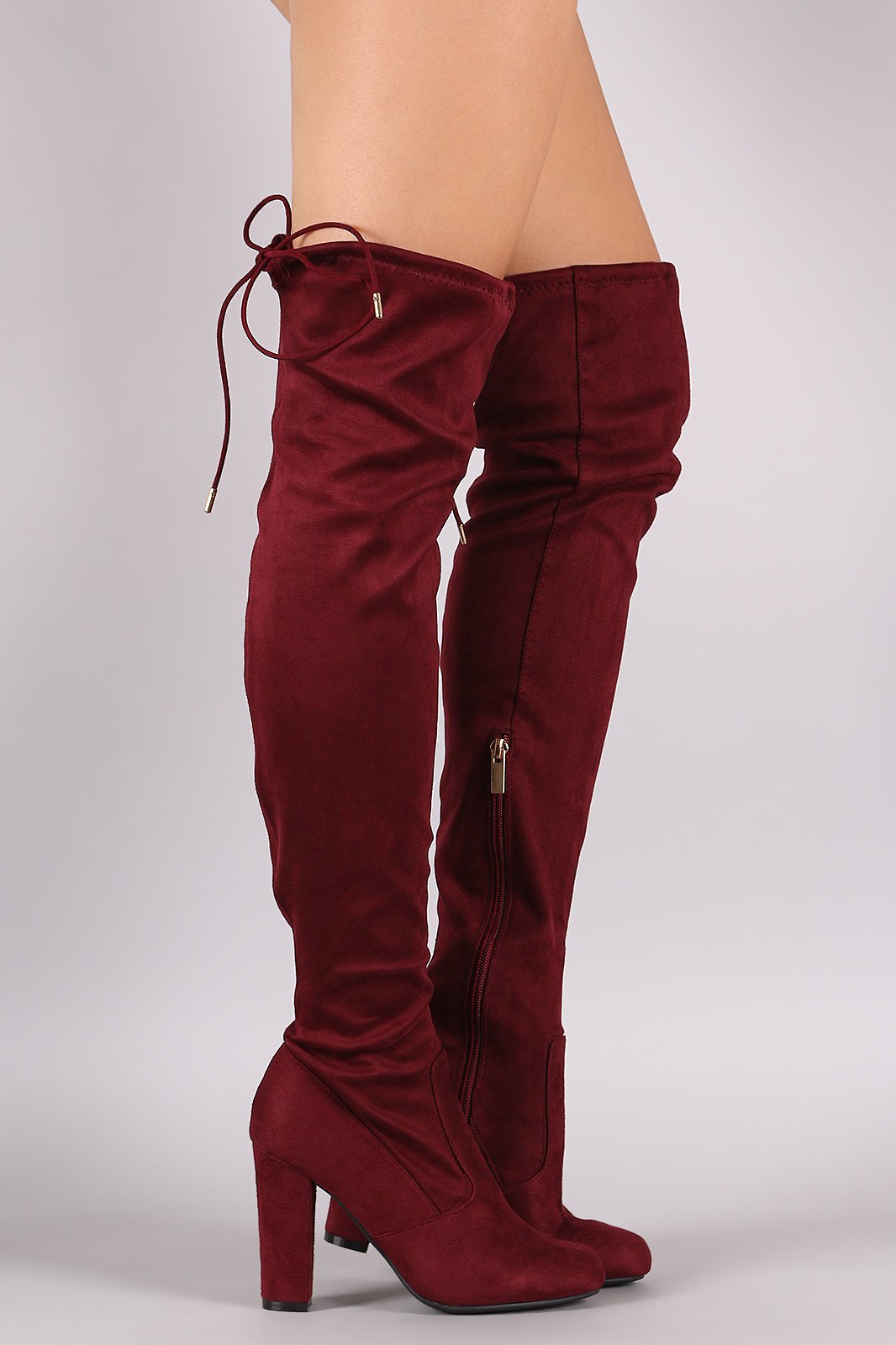 Bamboo Fitted Suede Chunky Heeled OTK Boots