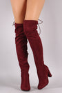 Bamboo Fitted Suede Chunky Heeled OTK Boots