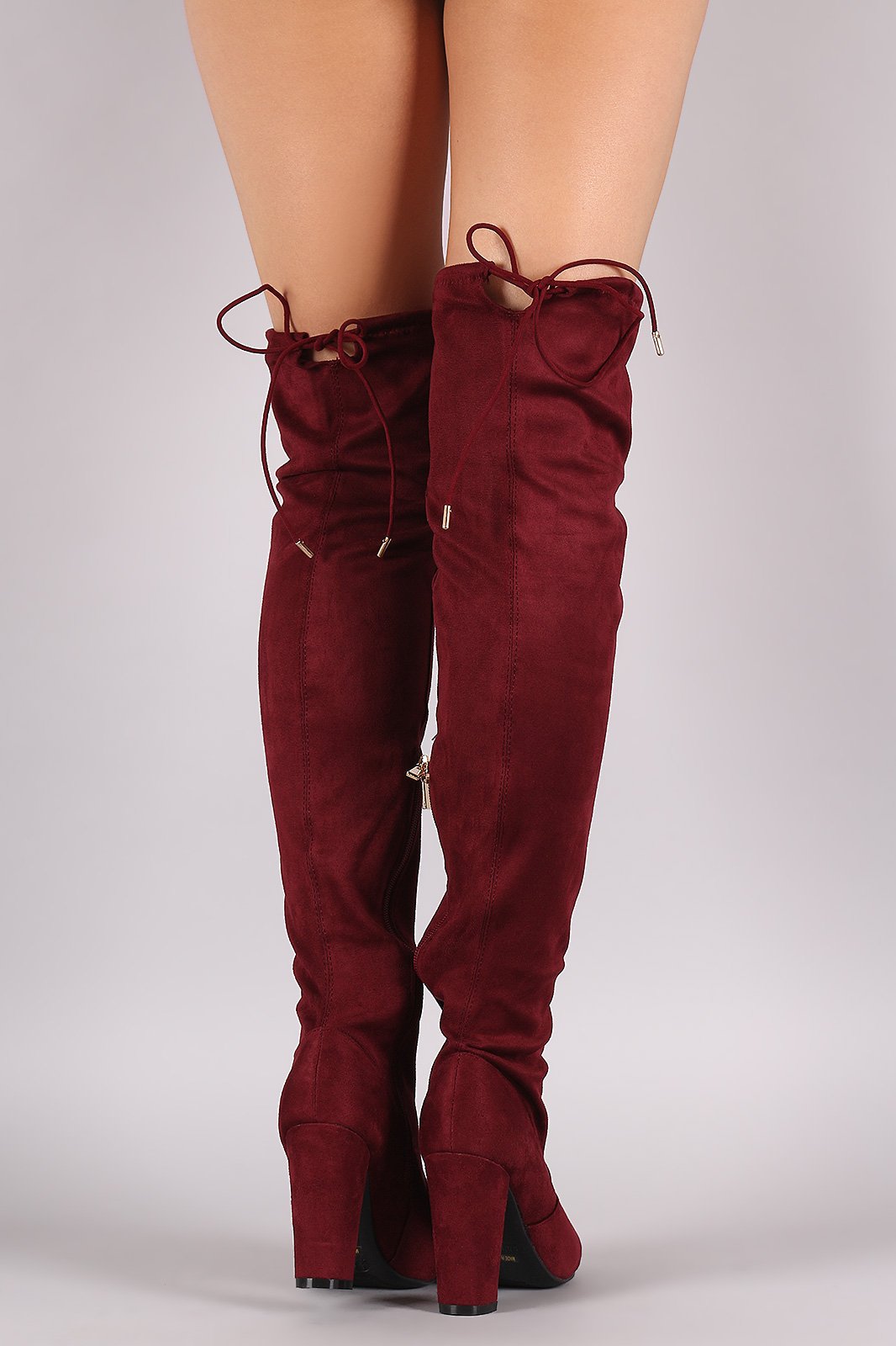 Bamboo Fitted Suede Chunky Heeled OTK Boots