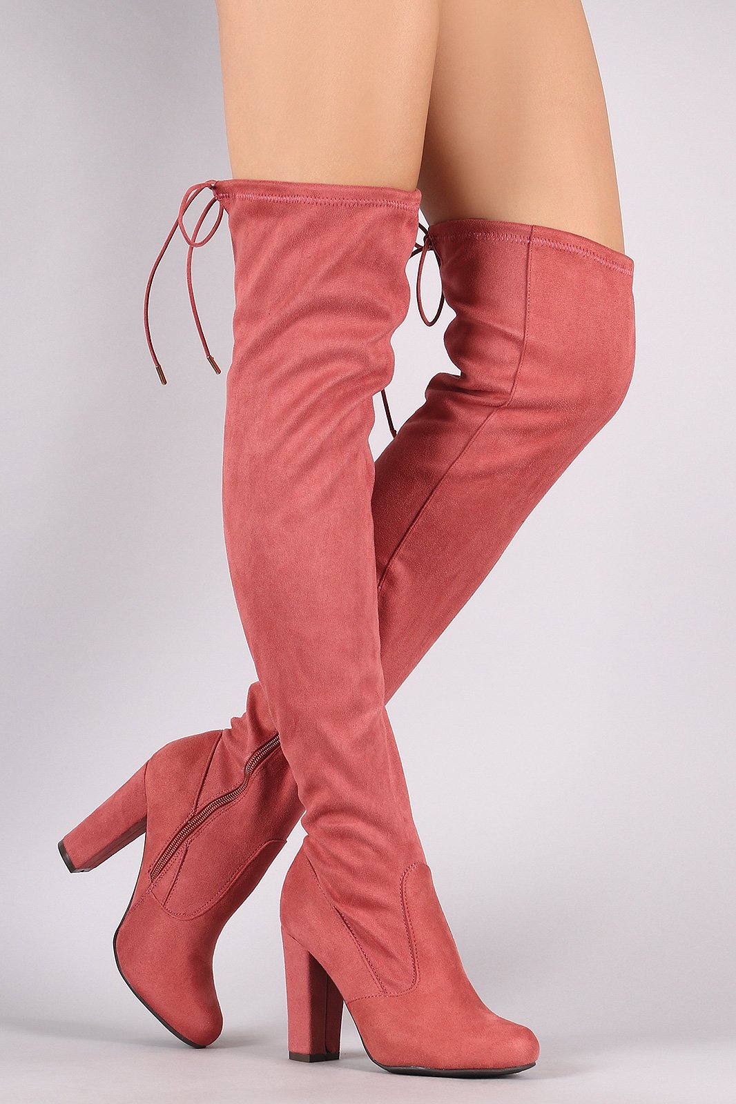 Bamboo Fitted Suede Chunky Heeled OTK Boots