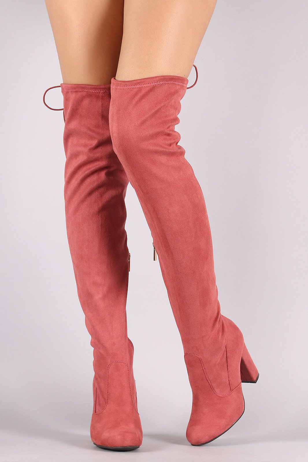 Bamboo Fitted Suede Chunky Heeled OTK Boots