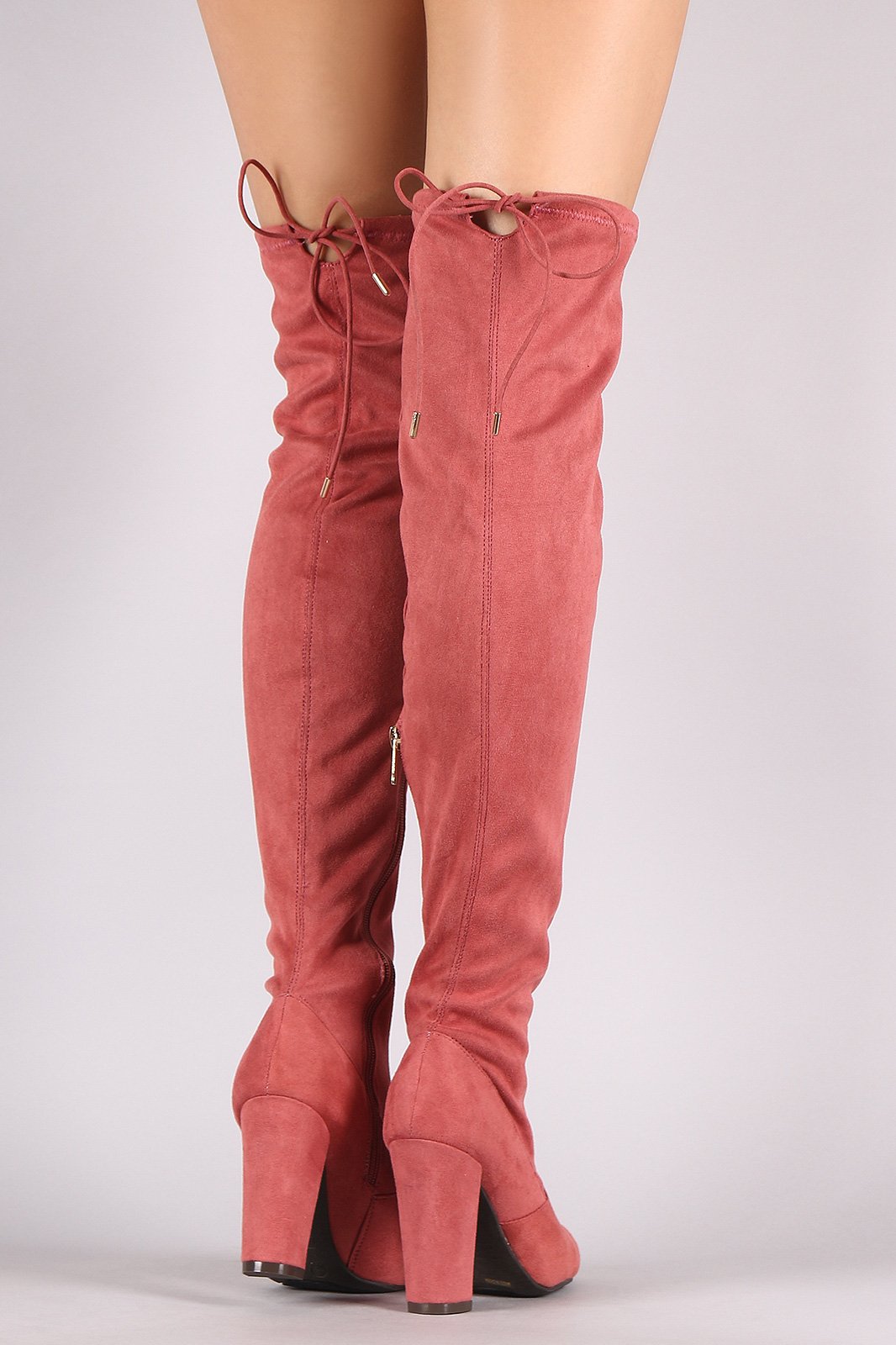 Bamboo Fitted Suede Chunky Heeled OTK Boots