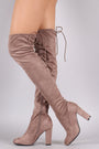 Bamboo Fitted Suede Chunky Heeled OTK Boots