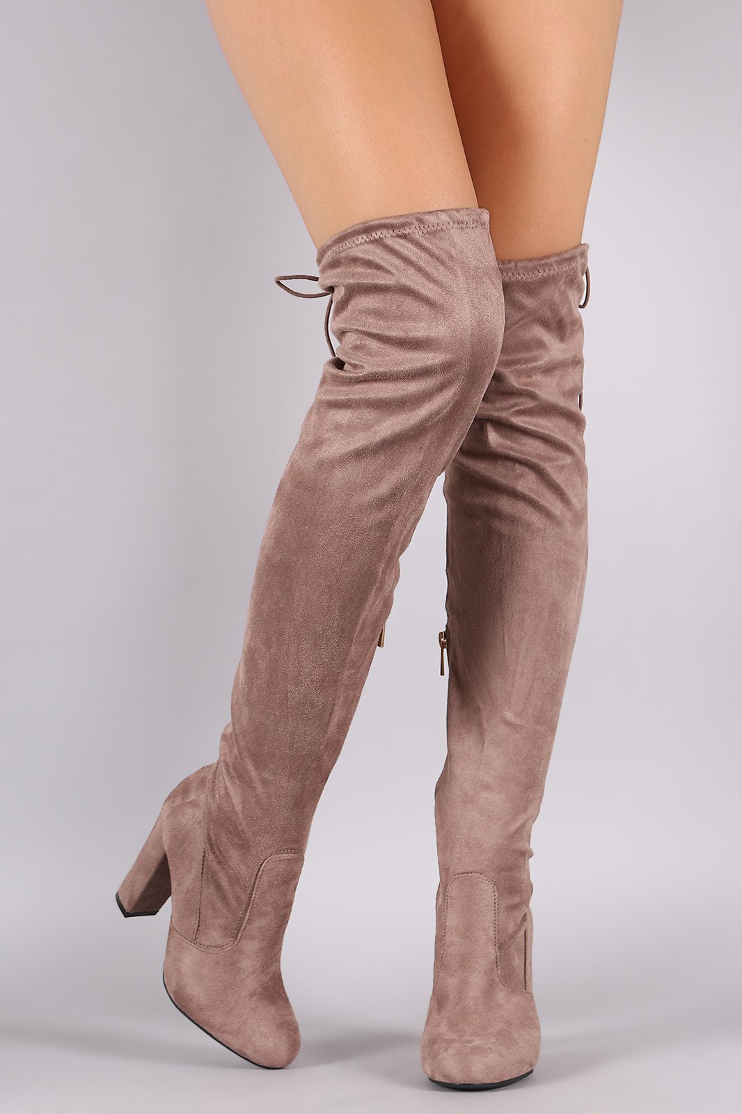 Bamboo Fitted Suede Chunky Heeled OTK Boots