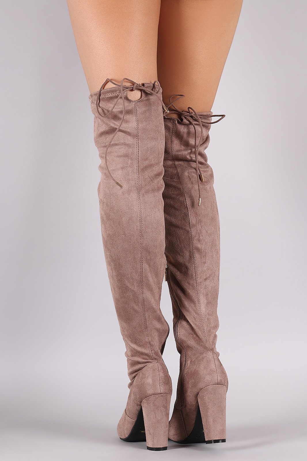 Bamboo Fitted Suede Chunky Heeled OTK Boots