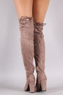 Bamboo Fitted Suede Chunky Heeled OTK Boots