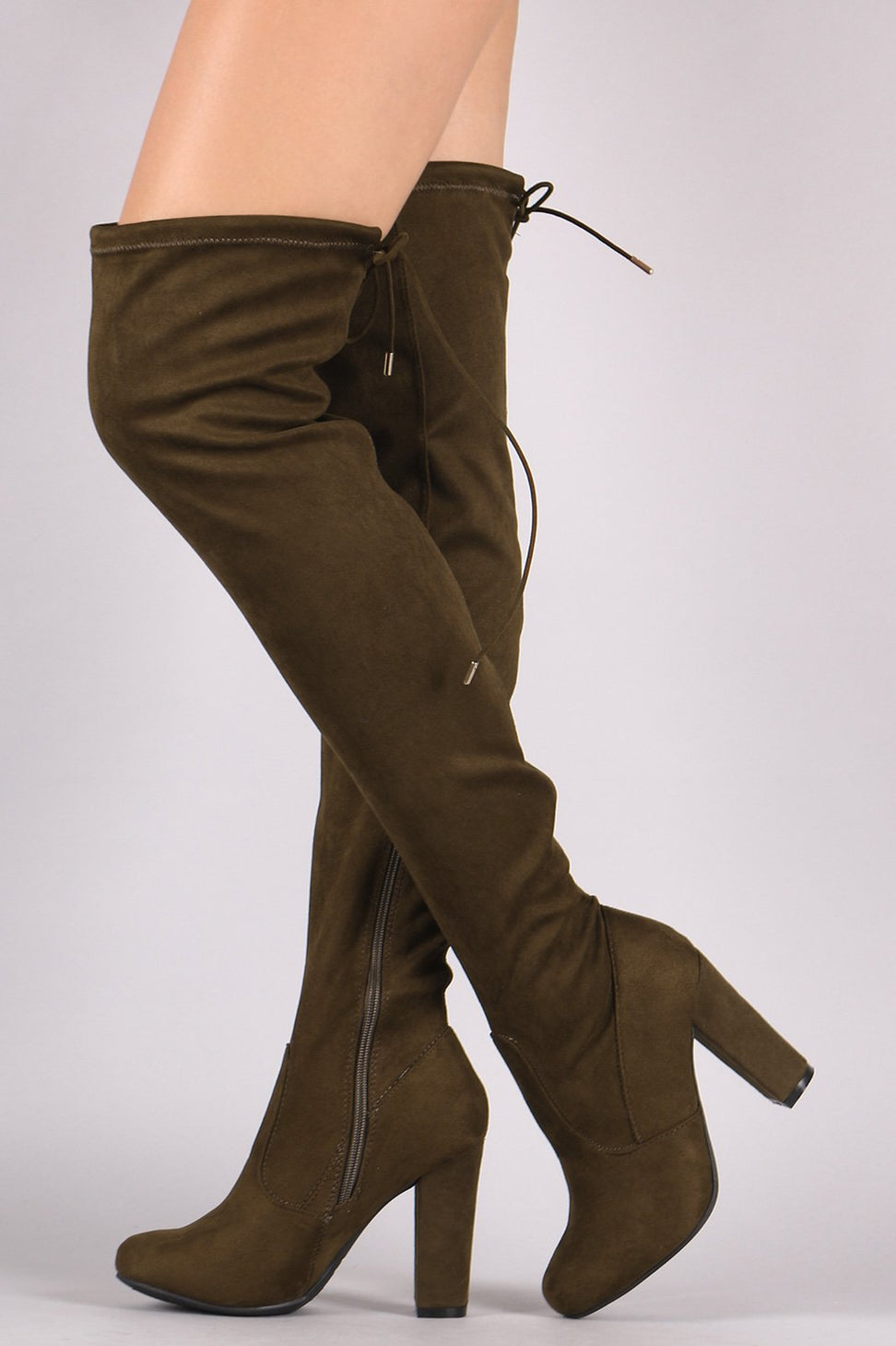 Bamboo Fitted Suede Chunky Heeled OTK Boots