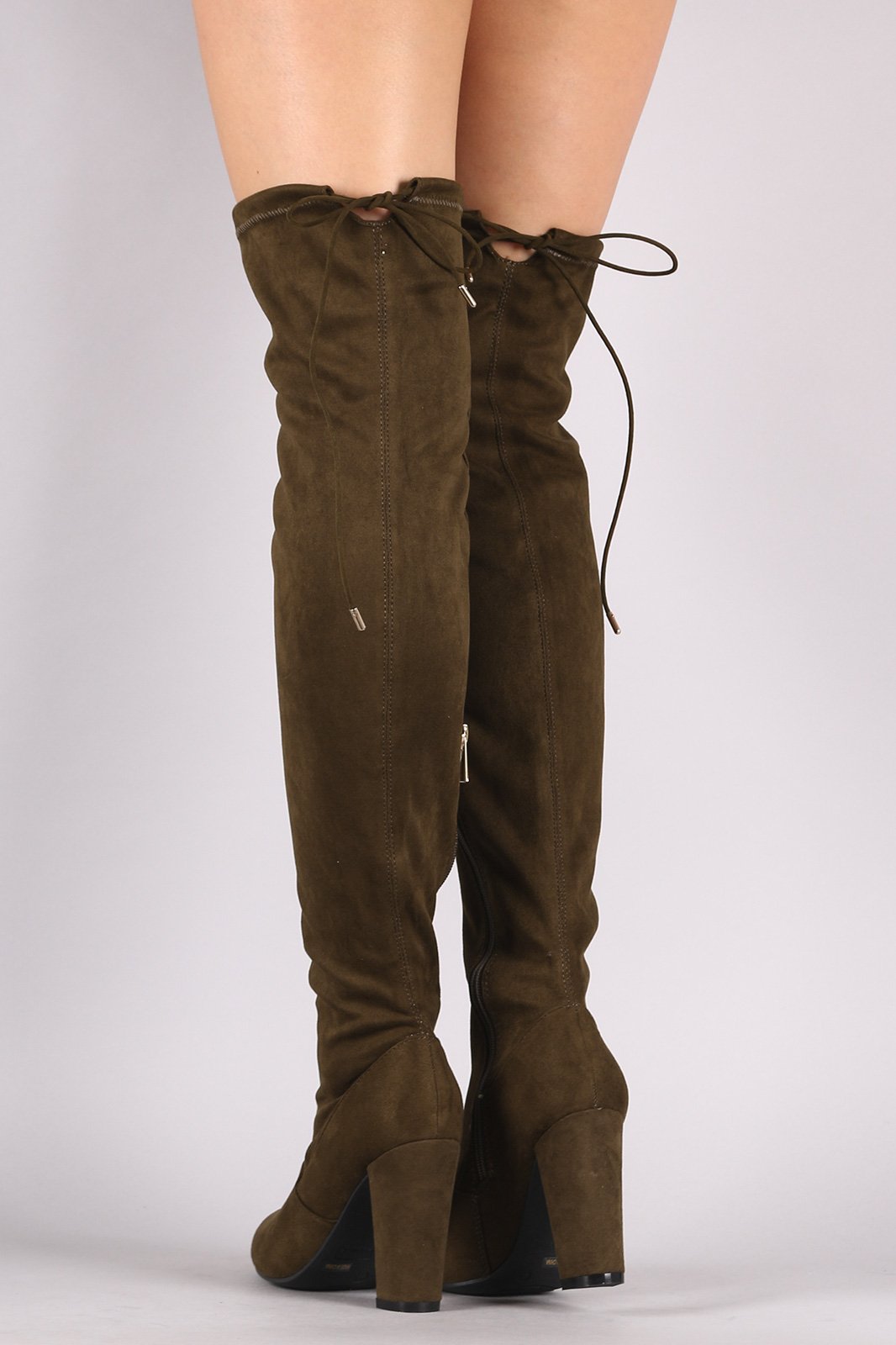 Bamboo Fitted Suede Chunky Heeled OTK Boots