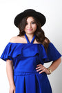 Off The Shoulder Halter Strap Ruffle Crop Top