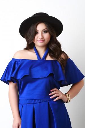 Off The Shoulder Halter Strap Ruffle Crop Top