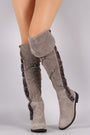Suede Side Fur Trim Lace Up Riding Boots