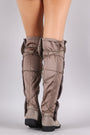 Suede Side Fur Trim Lace Up Riding Boots