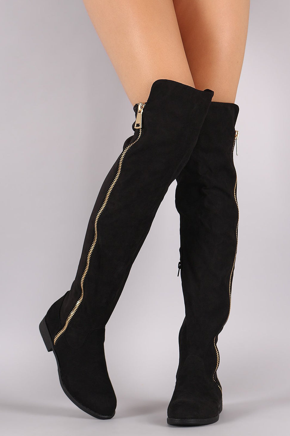 Bamboo Side Zipper Trim Riding Over The Knee Boots
