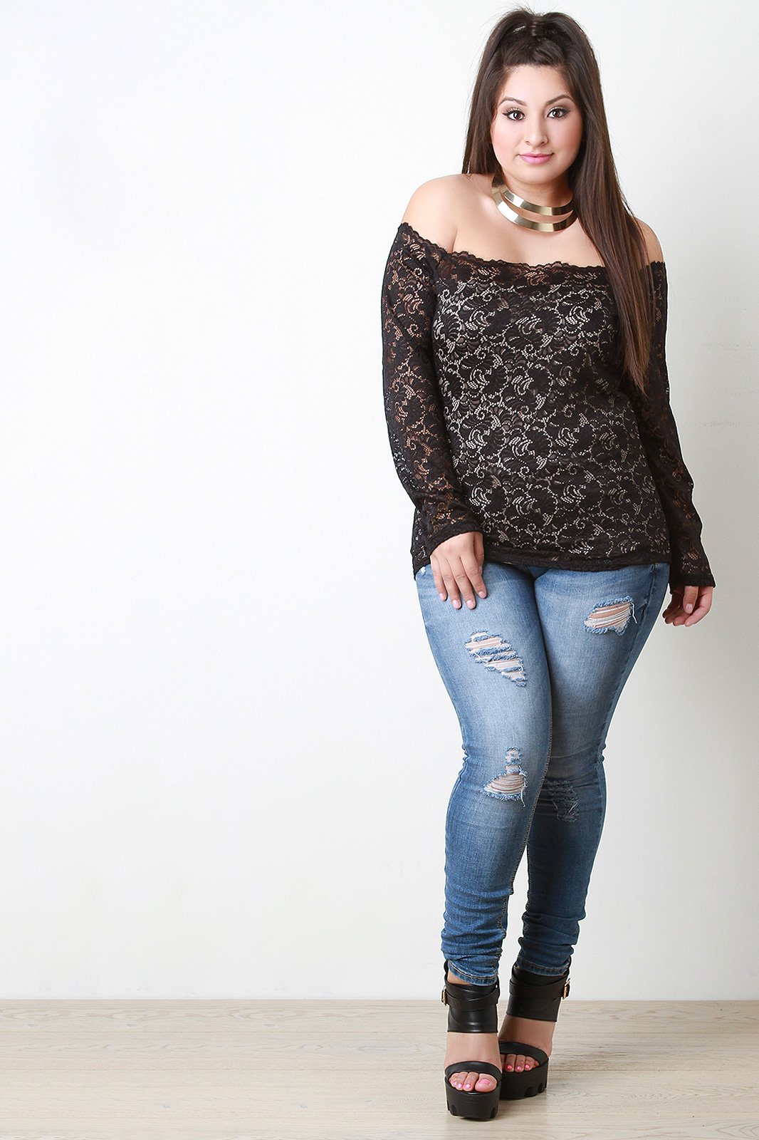 Long Sleeve Lace Bardot Top - NoveltyOne