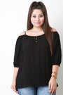 Cold Shoulder Button Detail Peasant Top