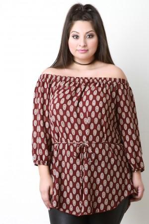 Off The Shoulder Paisley Print Tie Waist Blouse