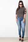 Rib Knit Banded Sleeve Crop Top