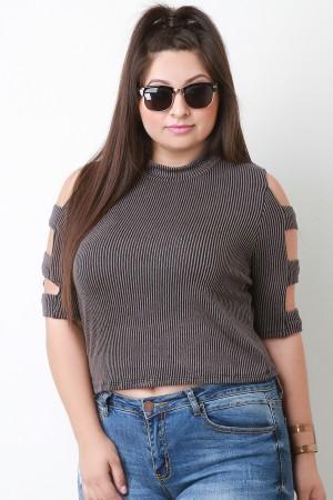Rib Knit Banded Sleeve Crop Top