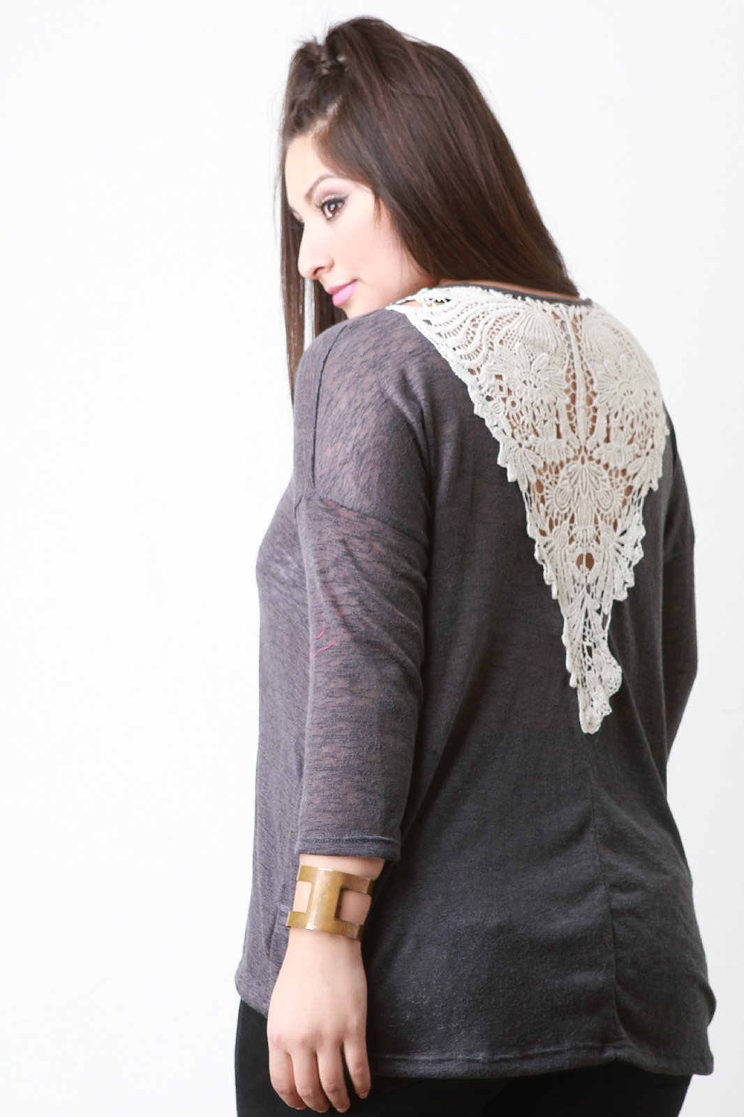 Crochet Slub Knit Sweater Top