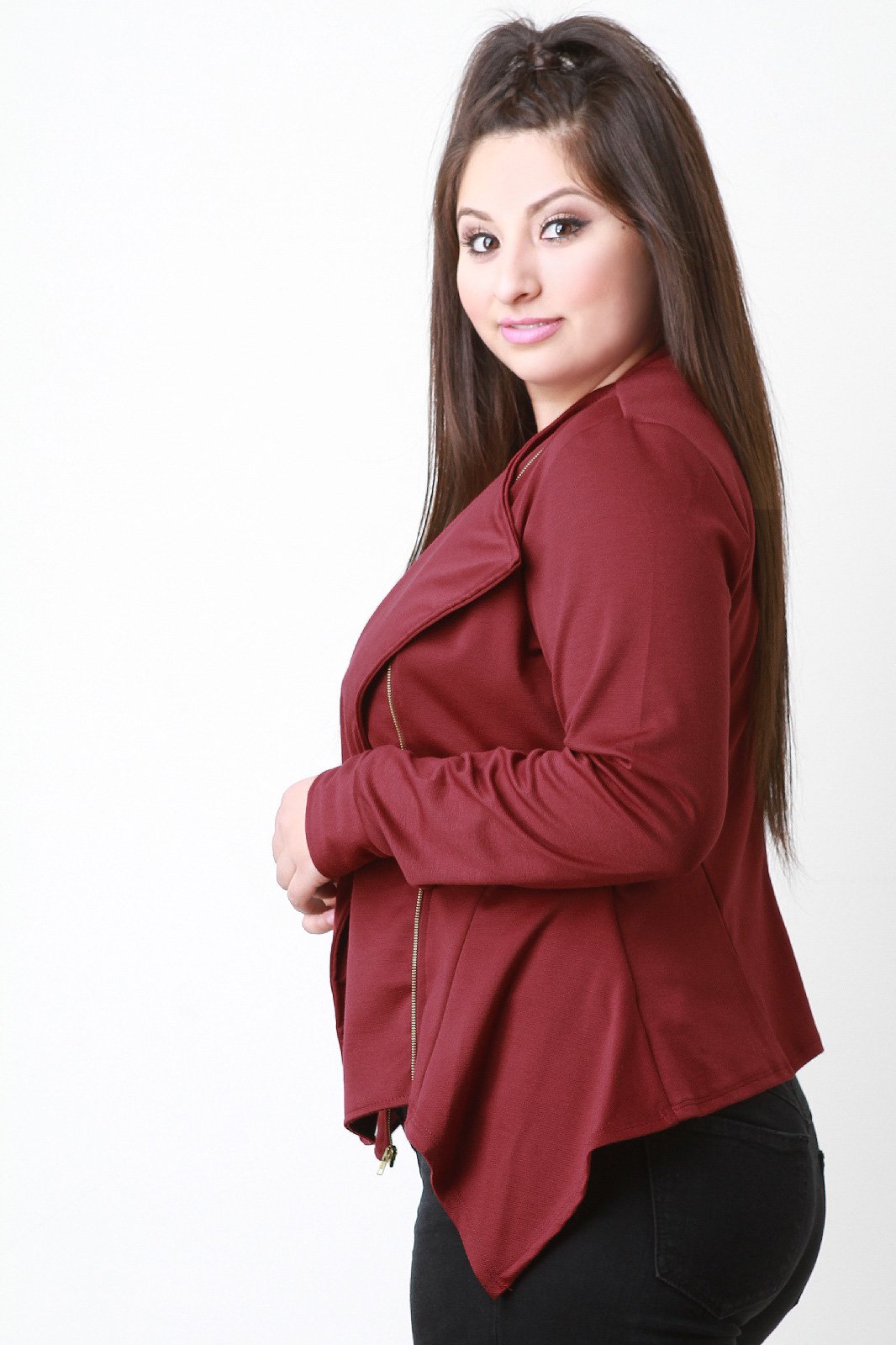 Zip Up Handkerchief Blazer Jacket