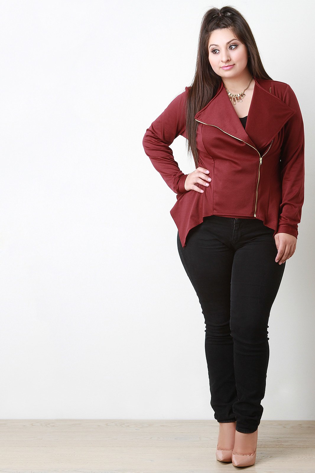 Zip Up Handkerchief Blazer Jacket