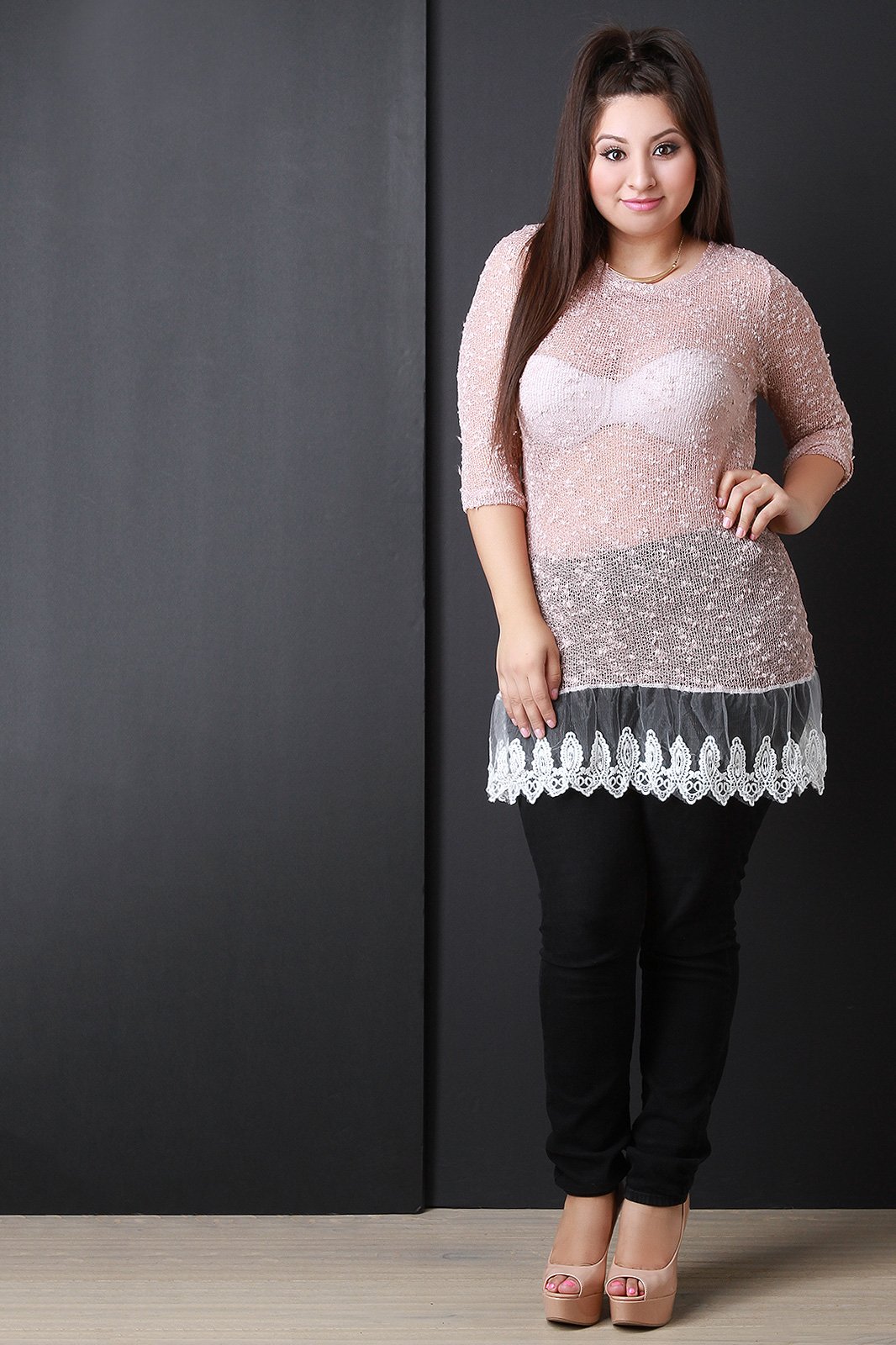 Lace Open-Knit Sweater Top