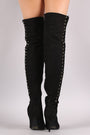 Qupid Suede Studded Lace Up Over-The-Knee Stiletto Boots