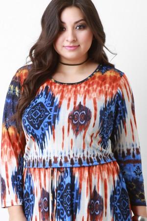 Tie Dye Stretch Knit Long Sleeve Crop Top