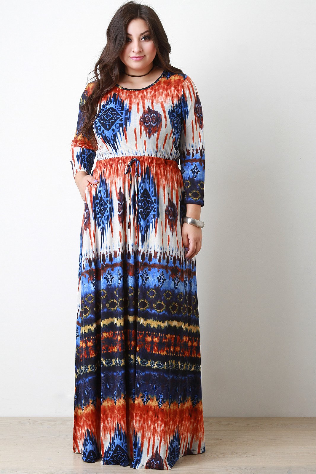 Tie Dye Stretch Knit High Waisted Maxi Skirt