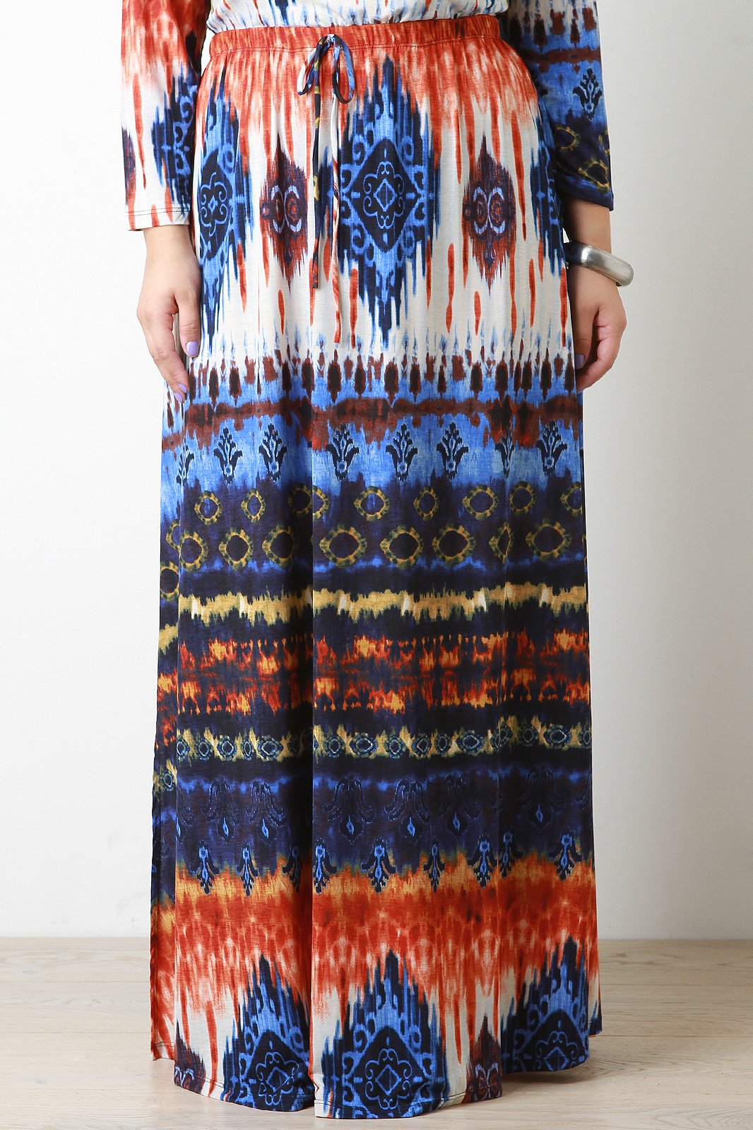 Tie Dye Stretch Knit High Waisted Maxi Skirt