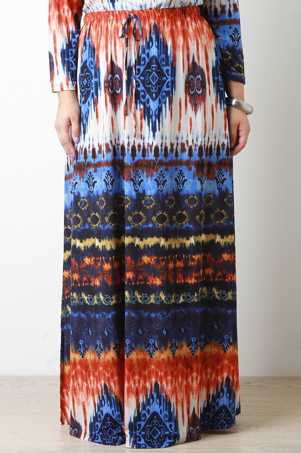 Tie Dye Stretch Knit High Waisted Maxi Skirt