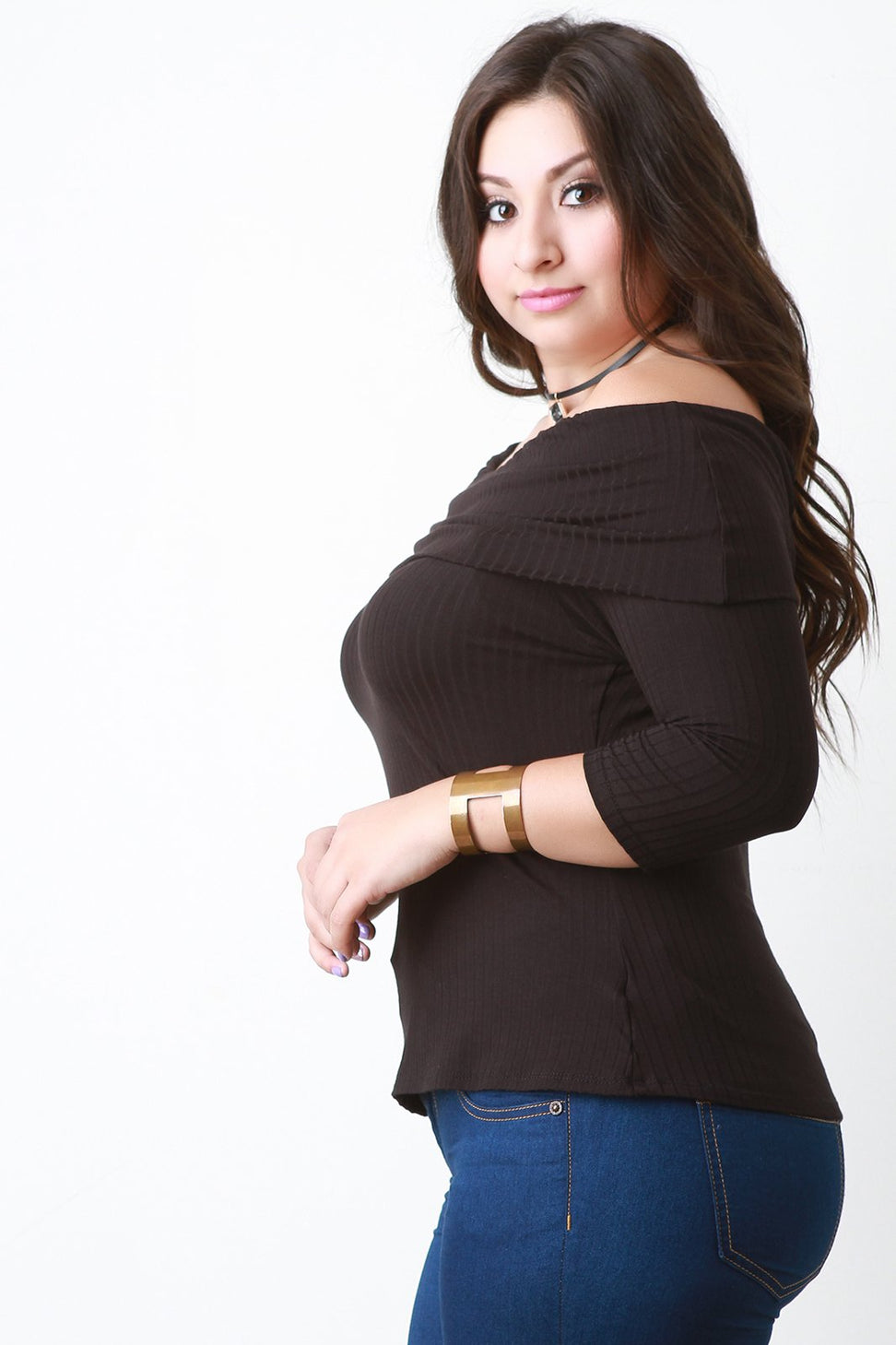Fold Over Off The Shoulder Ribbed Knit Top - NoveltyOne