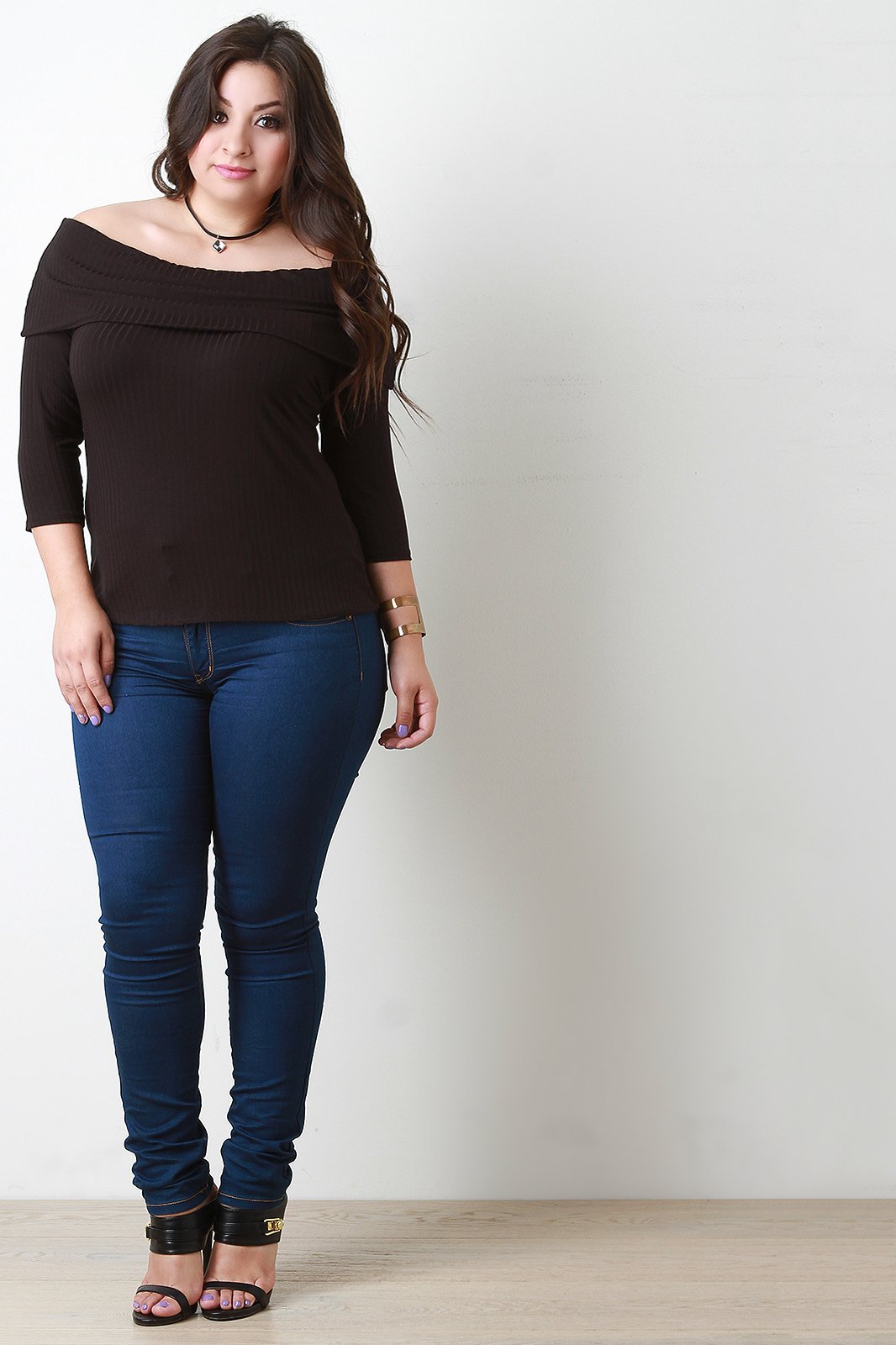 Fold Over Off The Shoulder Ribbed Knit Top - NoveltyOne