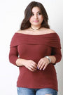 Fold Over Off The Shoulder Ribbed Knit Top - NoveltyOne