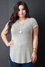 Metallic Knit Round High Low Hem Top