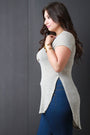 Metallic Knit Round High Low Hem Top