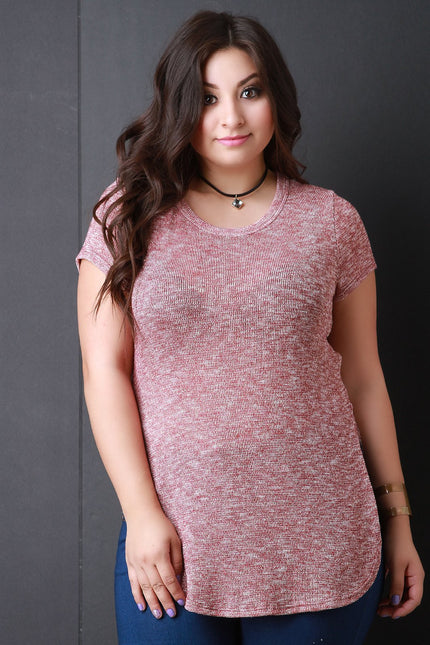 Metallic Knit Round High Low Hem Top