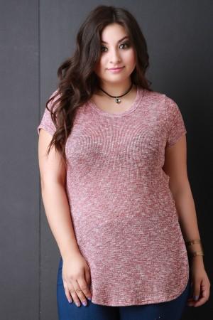 Metallic Knit Round High Low Hem Top