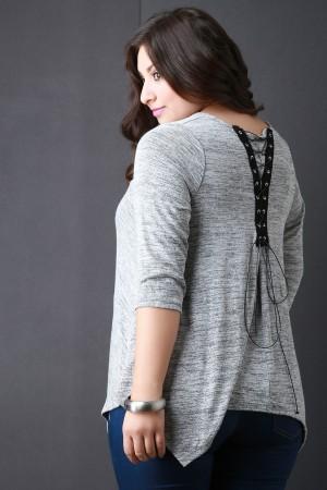 Corset Lace Up Back Marled Knit Top