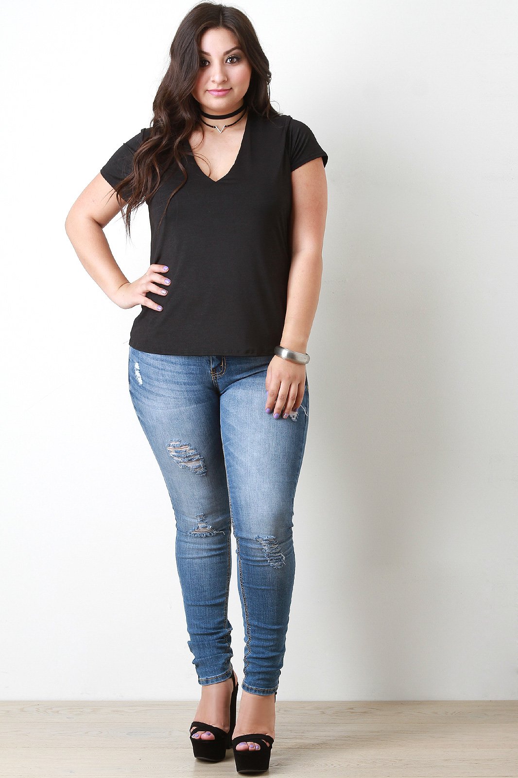 Plus Size Seamless V-Neck Top