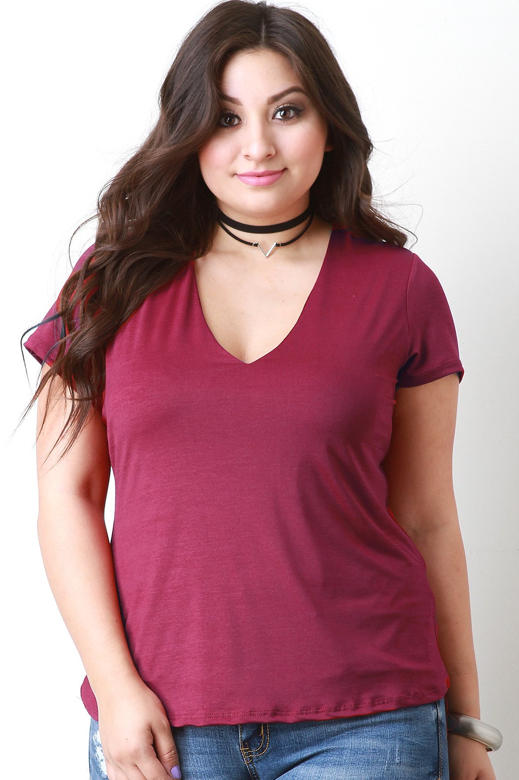 Plus Size Seamless V-Neck Top