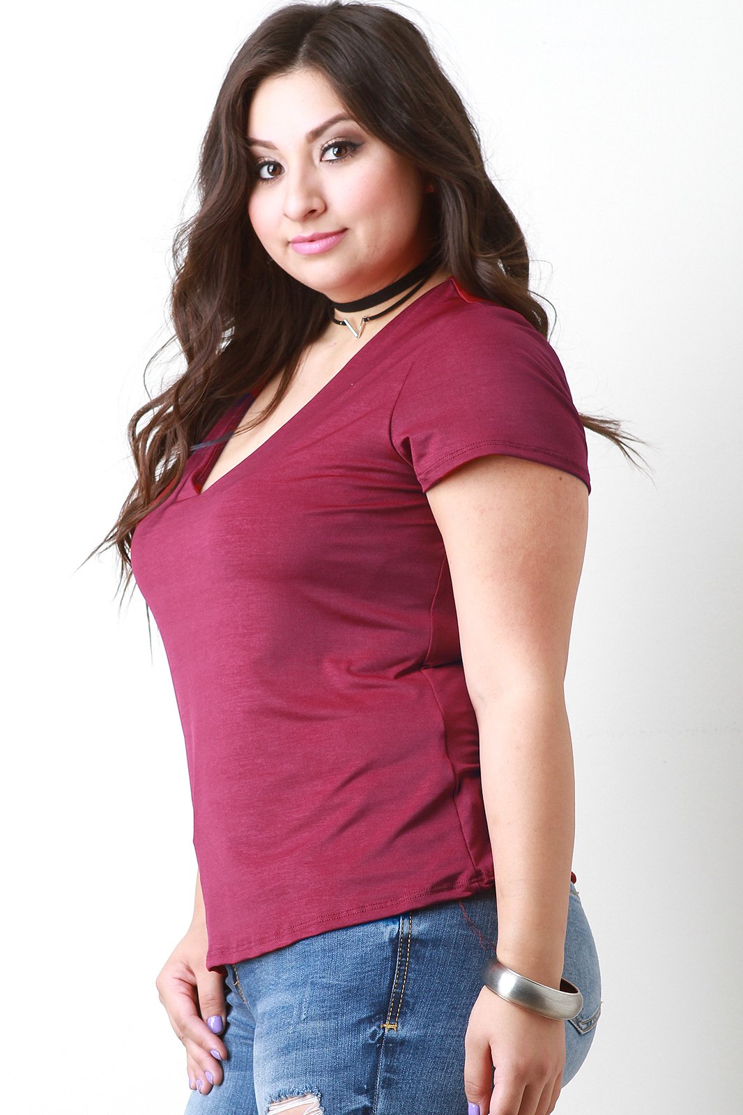 Plus Size Seamless V-Neck Top